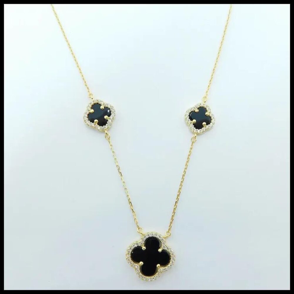 ELIZABETH HENRY COLLECTION STERLING ALHAMBRA ONYX CLOVER QUATREFOIL NECKLACE H